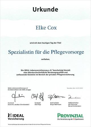 Zertifikate Und Auszeichnungen Der Geschaftsstelle Elke Cox