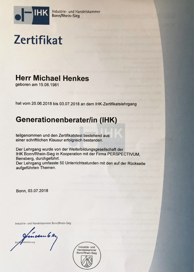 M. Heinkes ist offizieller Generationenberater.
