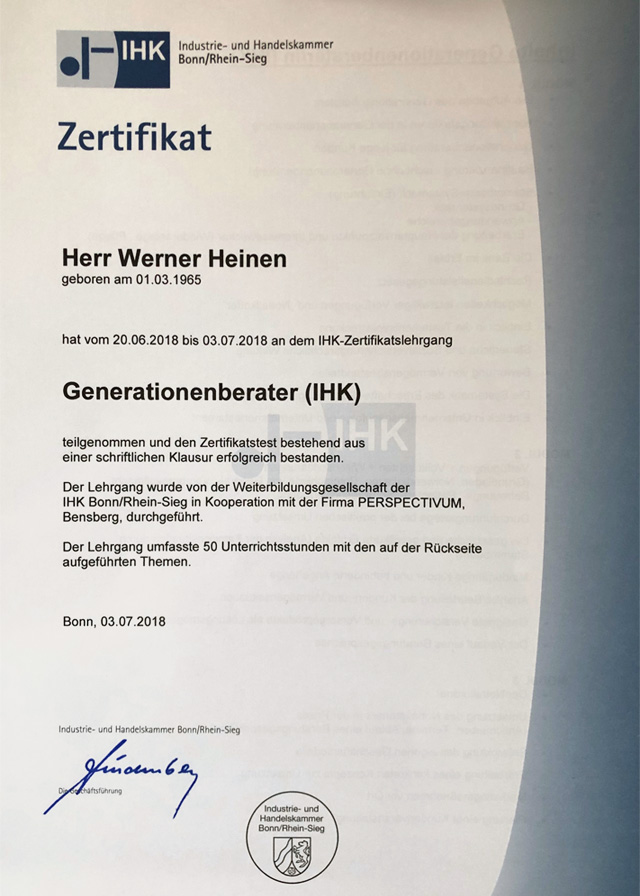 Herr Heinen ist offizieller Generationenberater.